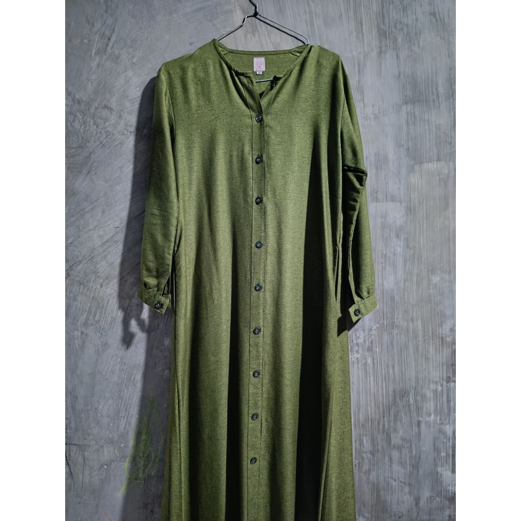 gamis hijau bahan katun madinah