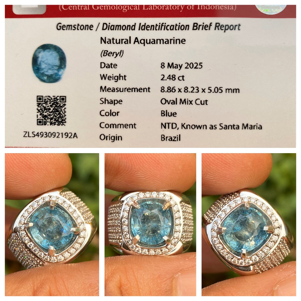 Natural 2.48ct santa maria aquamarine brazil