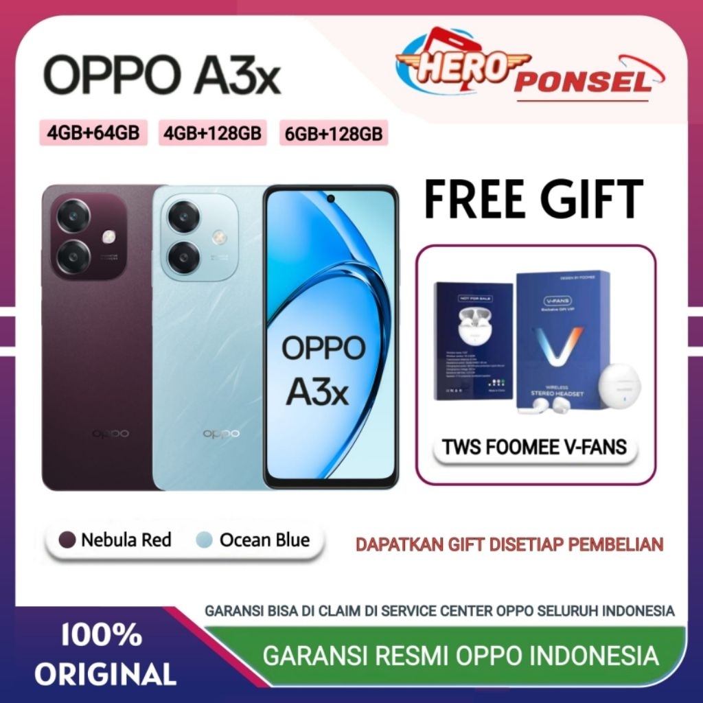 OPPO A3X RAM 4/64GB | OPPO A 3X RAM 4/128GB | OPPO A3 X RAM 6/128GB GARANSI RESMI OPPO INDONESIA BB