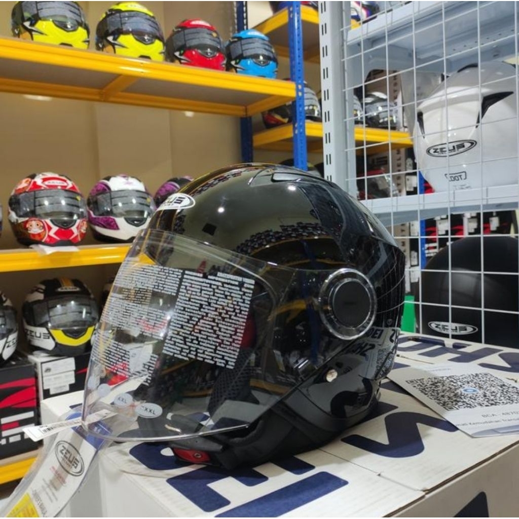 HELM ZEUS 617 BLACK GLOSSY SOLID RETRO CLASSIC VESPA HARLEY VISOR ORIGINAL