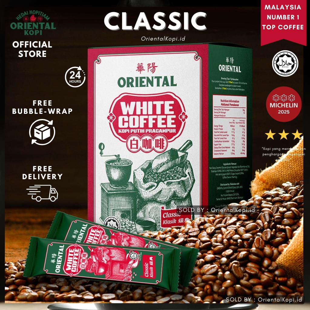 

ORIENTAL KOPI MALAYSIA ORIENTAL KOPI / ORIENTAL WHITE COFFEE CLASSIC ( 38g x 10 sachets )