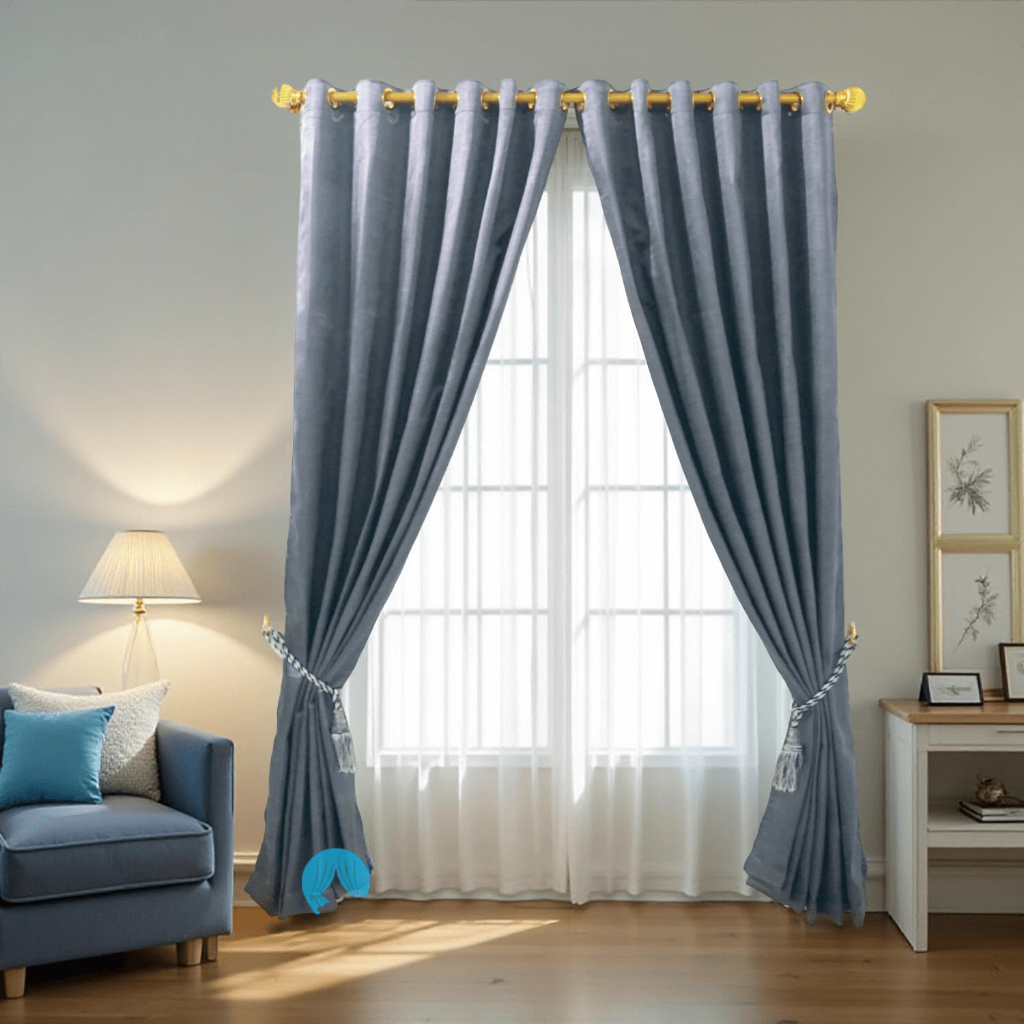 [ Tempat Gorden ] Gorden Embos, Gorden Jendela, Gorden Pintu, Gorden Polos Motif Serat Salur Abu