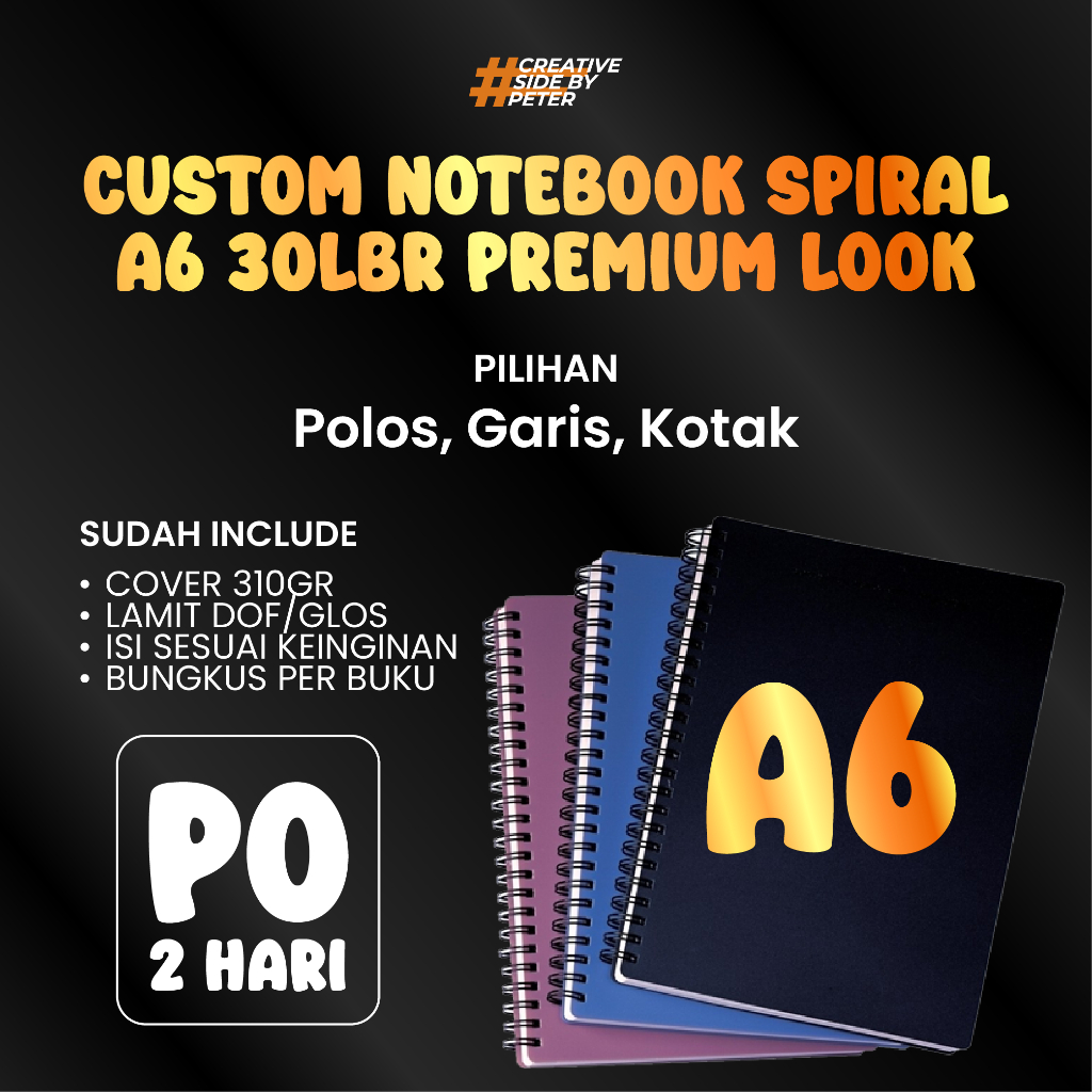 

Notebook A6 Spiral Premium Custom - isi 30 Garis Polos Logo