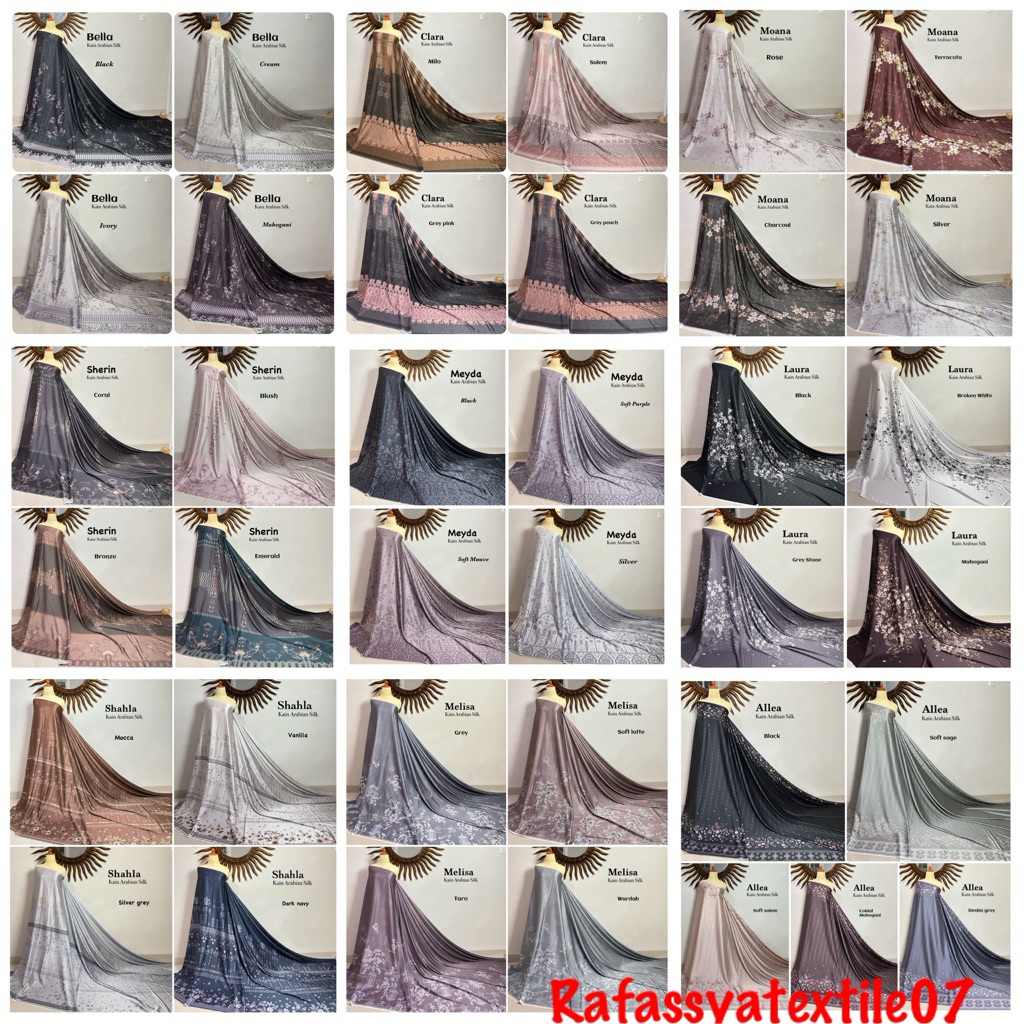 NEW bahan kain arabian silk motif miliza mewah / bahan kain gamis wanita / kain dasar baju gamis wan