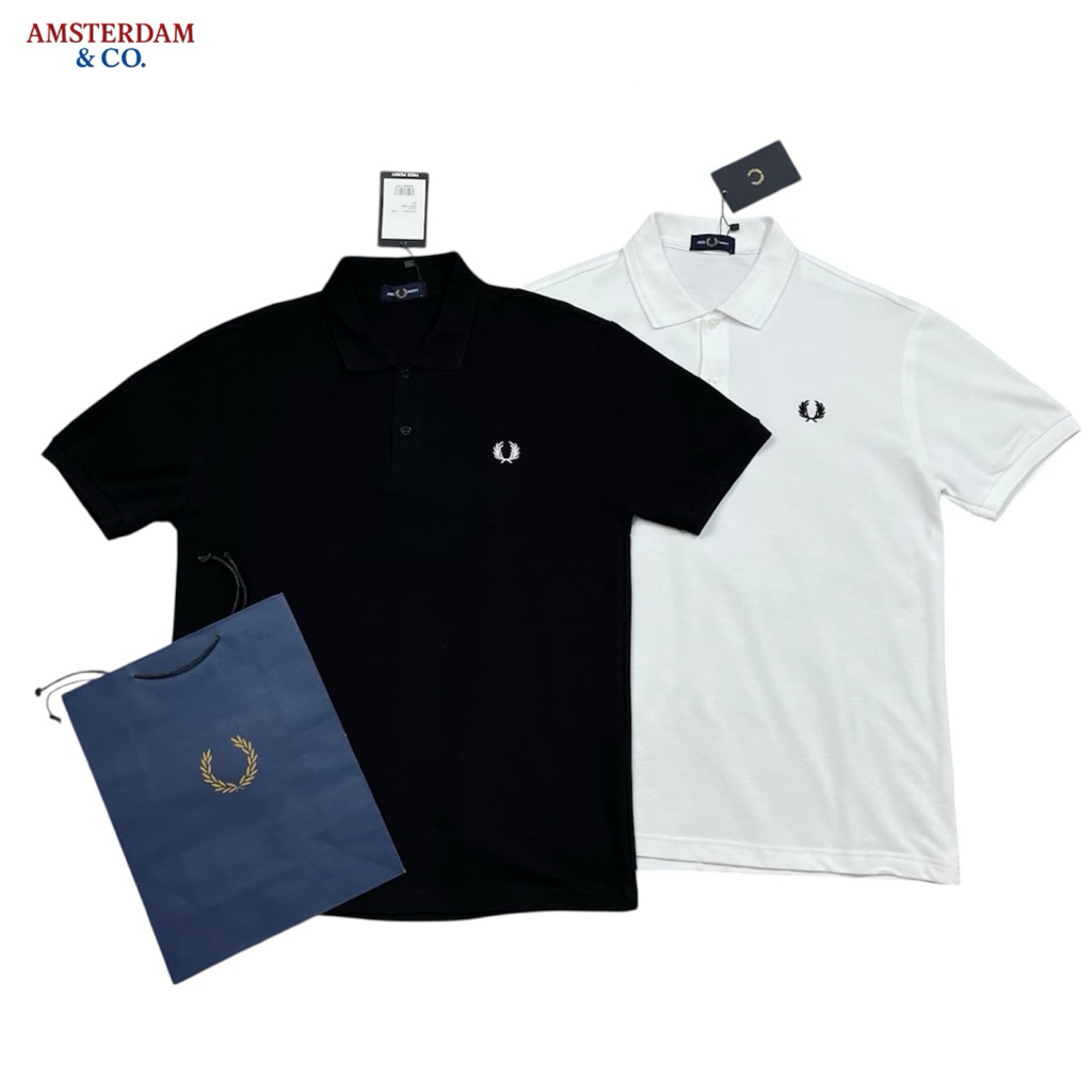Kemeja Polo Pria Fred Perry Lengan Pendek Classic Motif Black  & White Best Seller Original 100%