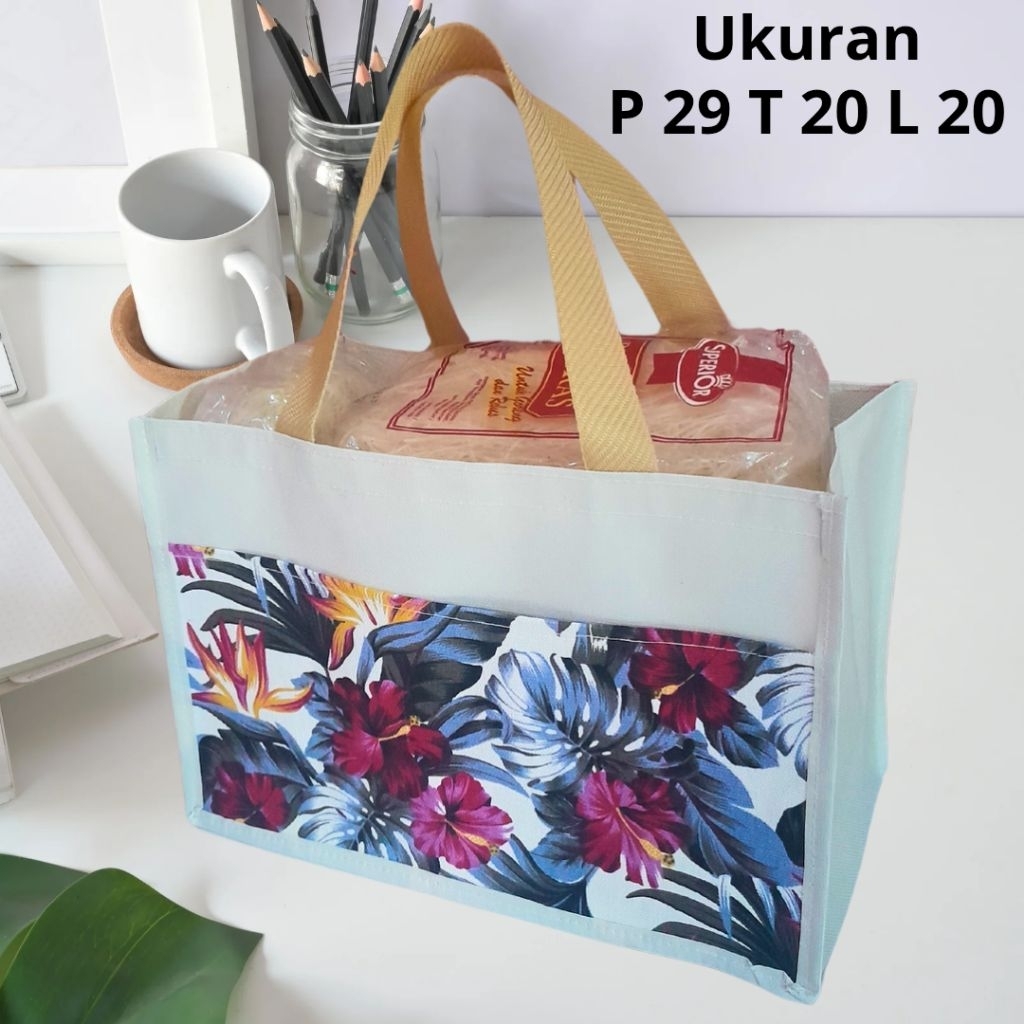 Tas Souvenir Kelahiran Kanvas Kotak Kombinasi / Tas Balenan Lahiran Bayi