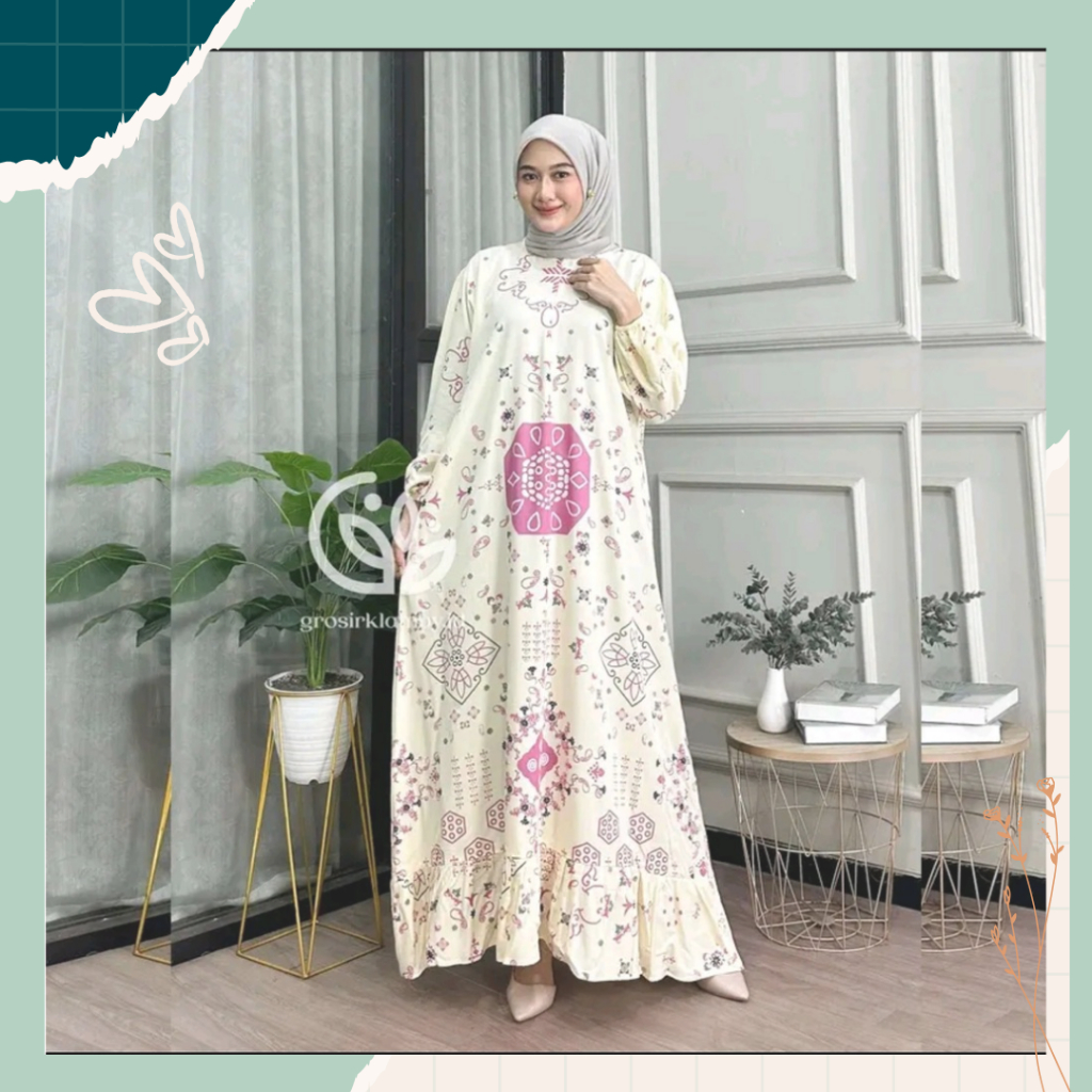 Gamis Etnik Kaftan Abaya Sania Dress motif Batik Adem Nyaman Oversize Daily Wanita Busui Bahan Rayon