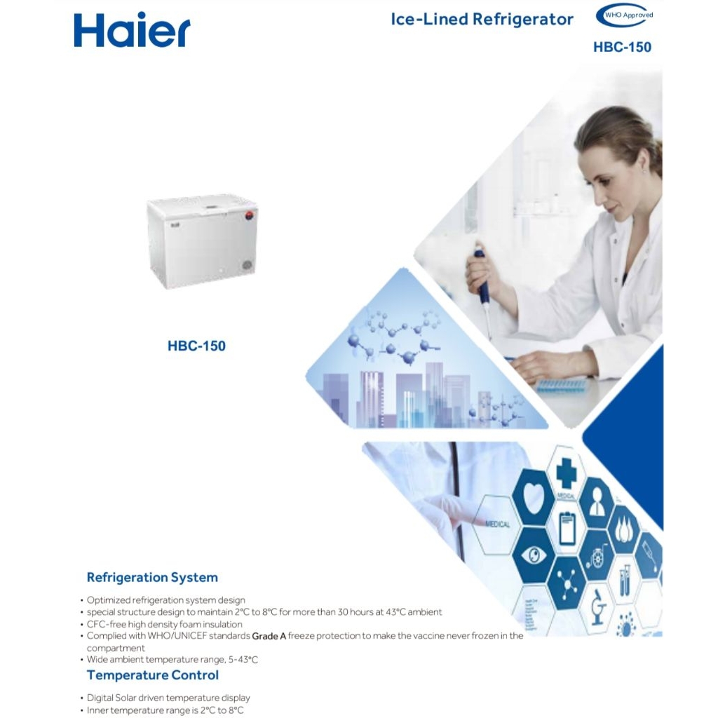 Haier Ice-Lined Refrigerator HBC-150 REFRIGERATOR FREEZER VACCINE HAIER HBC 150/ Kulkas Vaksin merek