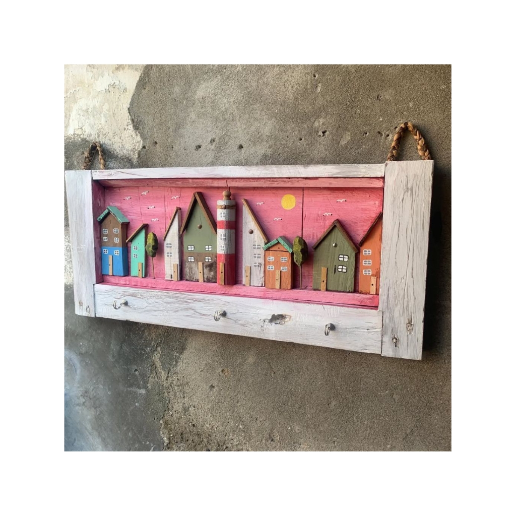 (Kayu Lama) Kapstok Gantungan baju kayu lukisan jati antik painted