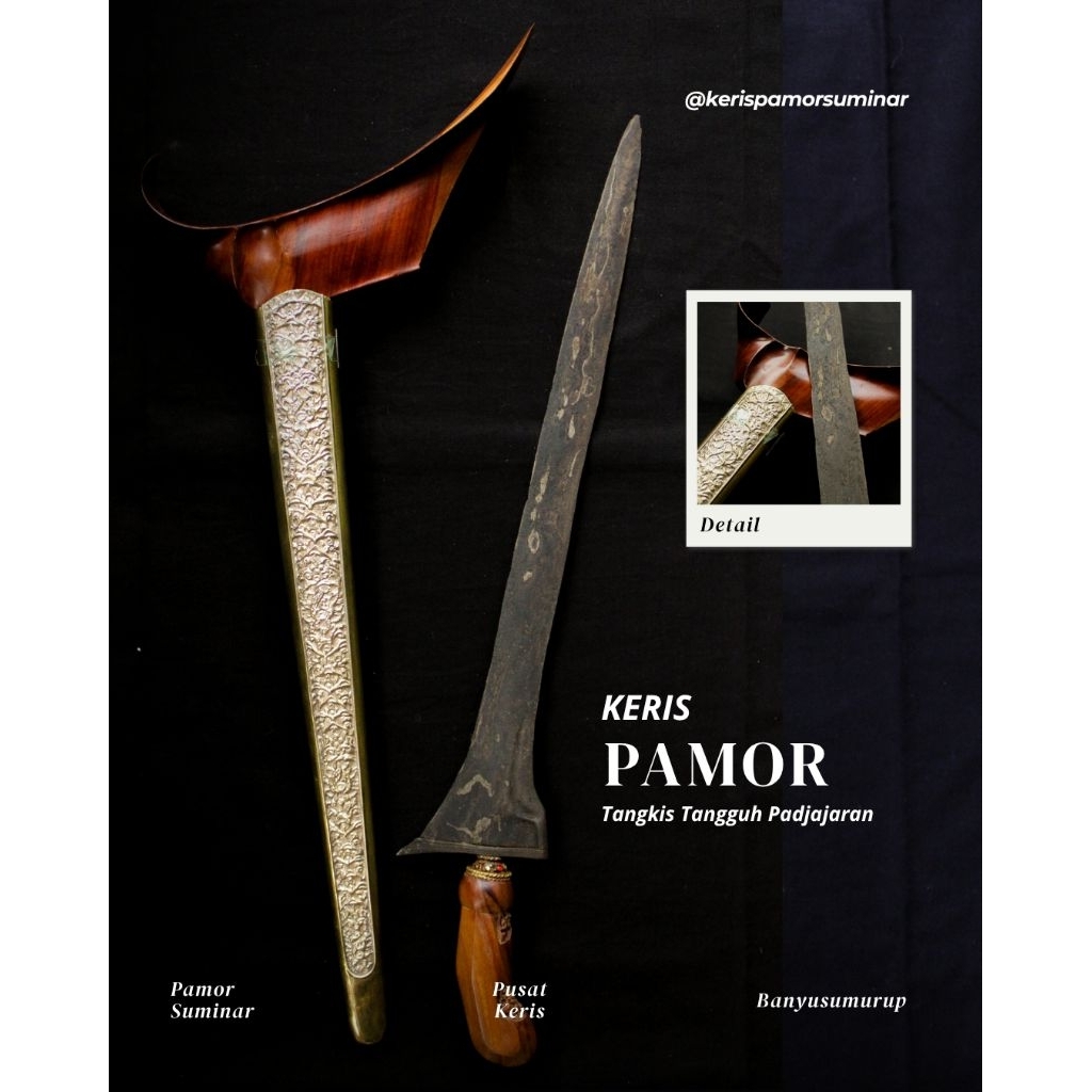 Keris Pamor Tangkis – Tangguh Padjajaran | Warangka Ukir Kuningan & Gagang Kayu