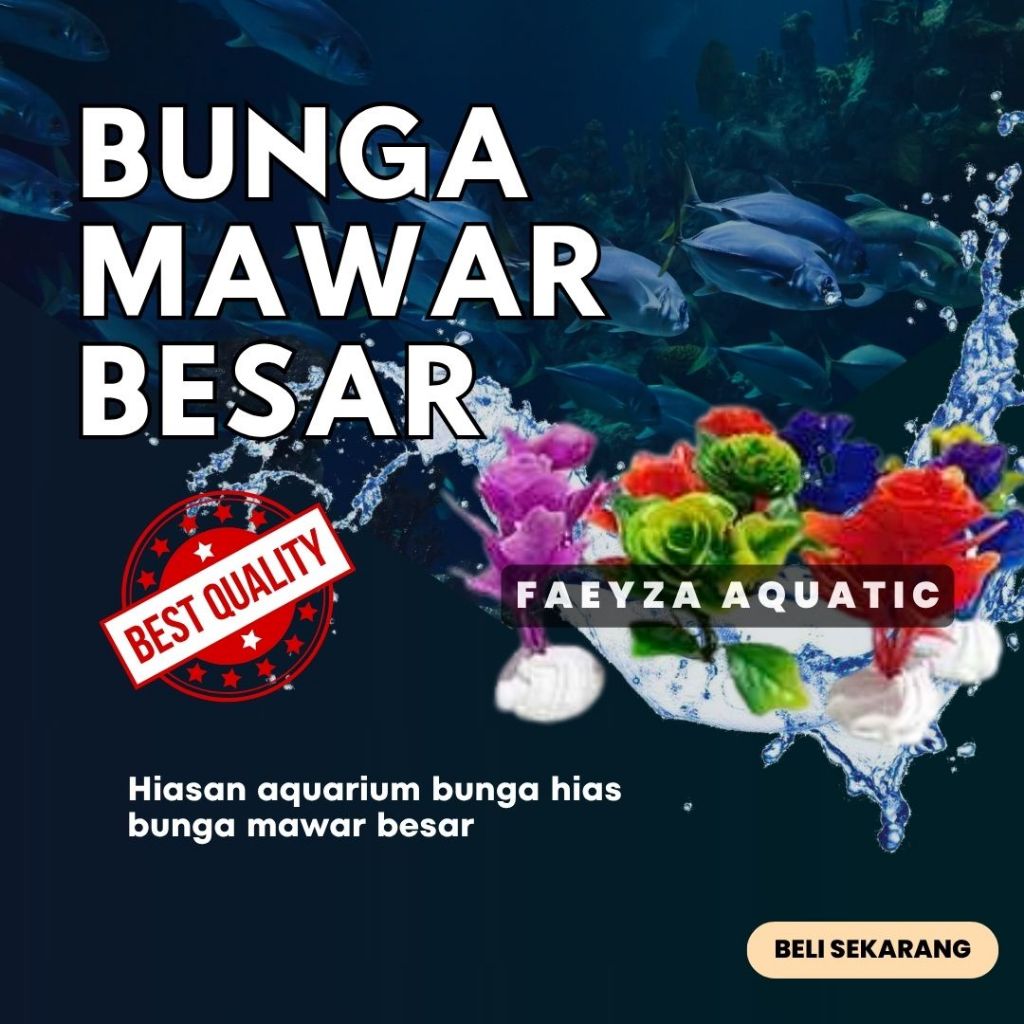 BUNGA PLASTIK MAWAR BESAR HIASAN AQUARIUM