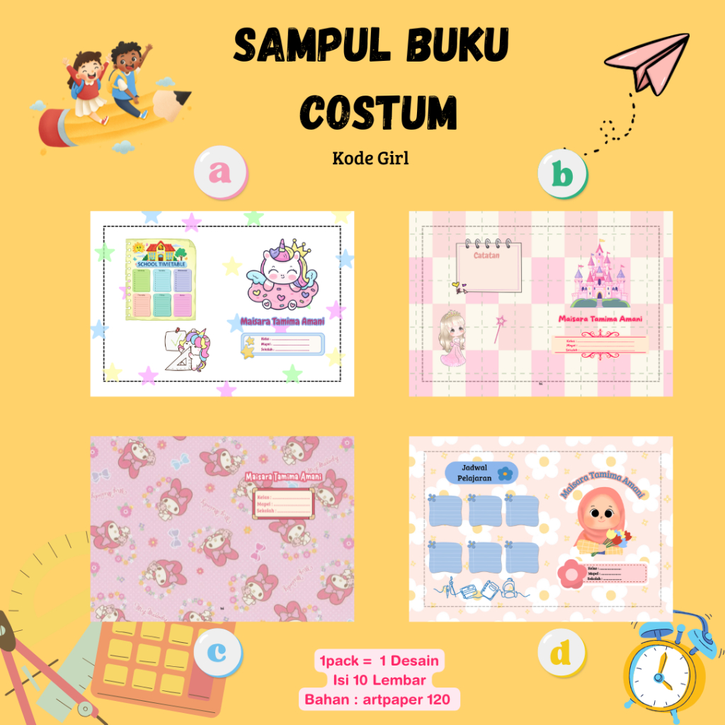 

Sampul Buku Costum Nama Anak/Sampul Buku Cewe Cowo/Sampul Buku lucu/Sampul Buku Aesthetic
