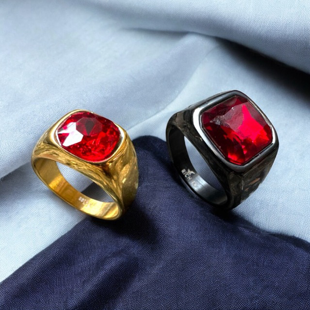 cincin titanium model cating red keren untuk pria kualitas anti karat