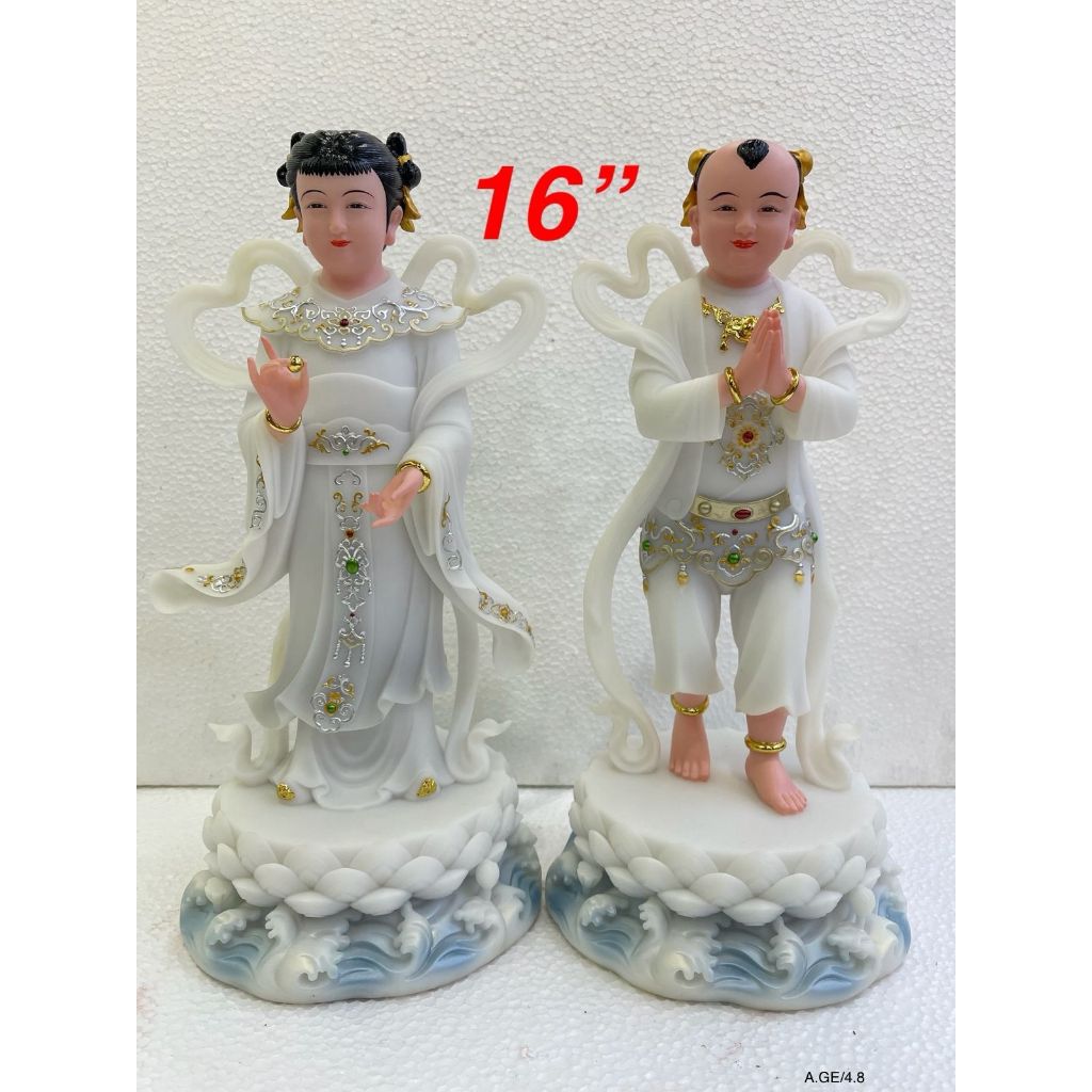 patung rupang Pengapit / pengawal dewi kwan im / kwan im / guan yin - marmer - 16 inch - Putih - l25