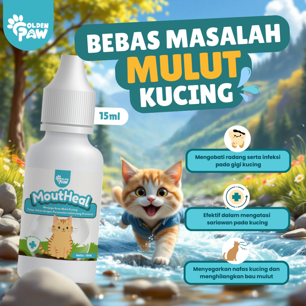 Golden Paw - MoutHeal 15ml Tetes Mulut Kucing Sariawan dan Bau Mulut Untuk Kucing Radang Tenggorokan