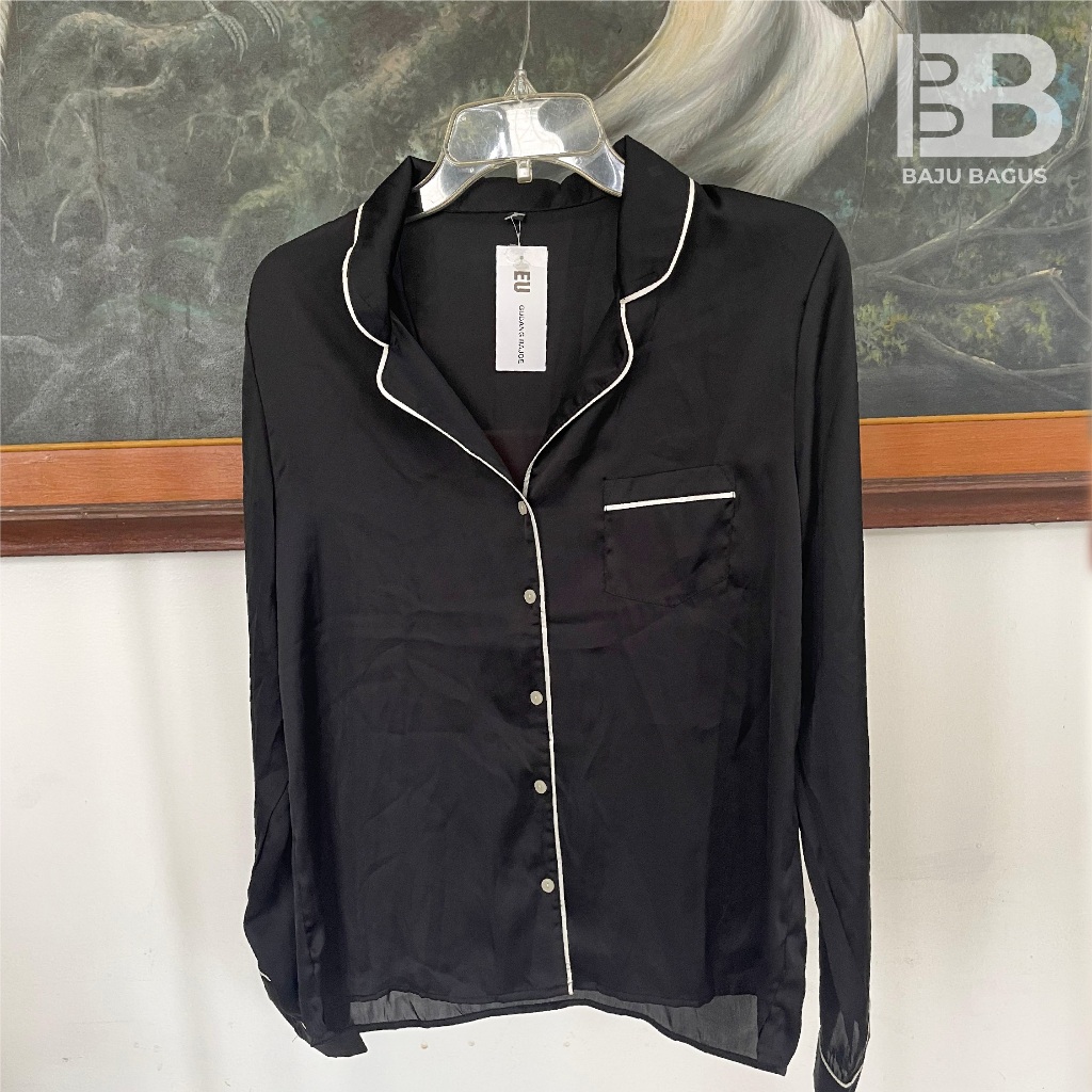 Piama Baju Tidur Wanita Bahan Poliester Warna Hitam H& M