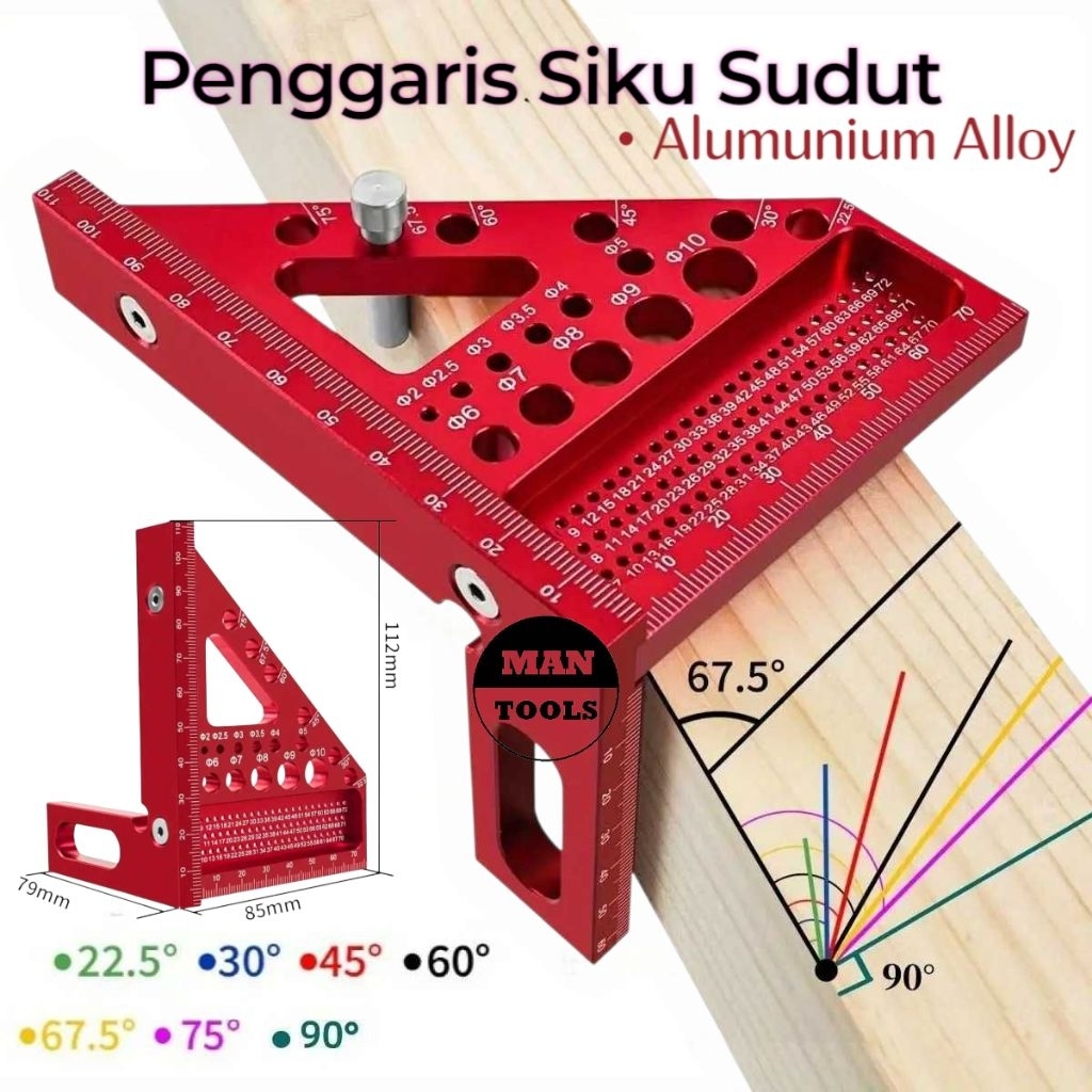 

Penggaris Siku Sudut 3D Hole Marking Lubang Bor Kayu Bahan Alumunium Alloy