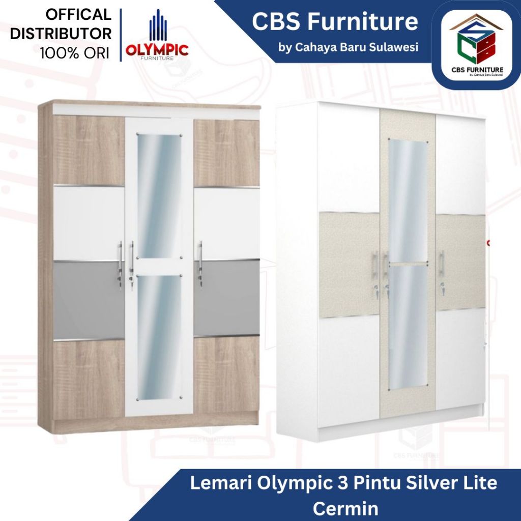 Olympic - Lemari Pakaian Olympic 3 Pintu Silver Lite Cermin