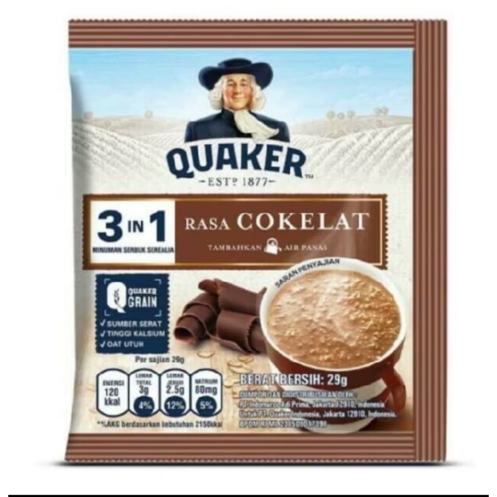 

Quaker minuman sereal oat 3in1 isi 10 pcs rasa coklat@@