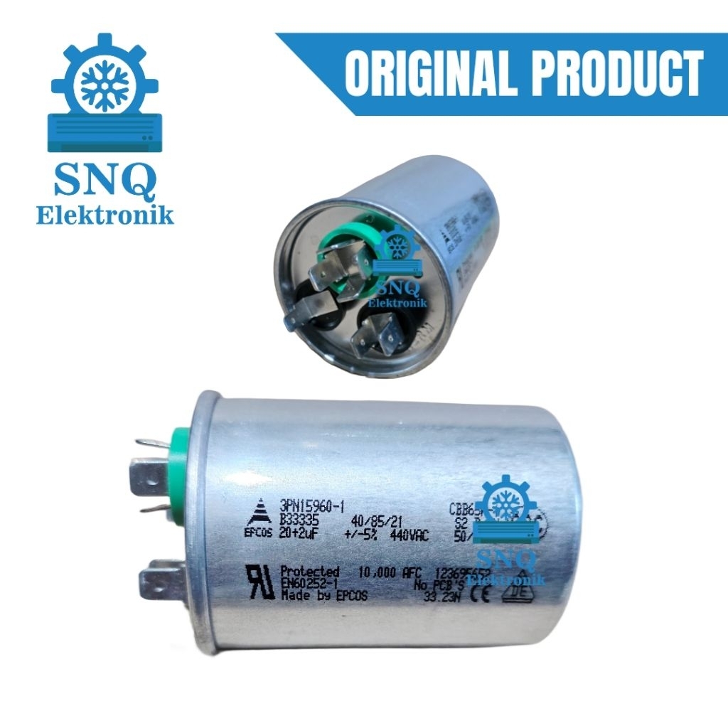 Kapasitor AC original DAIKIN 20+2 uf 440 VAC EPCOS - Capasitor original epcos 20/2uf - Capasitor ori