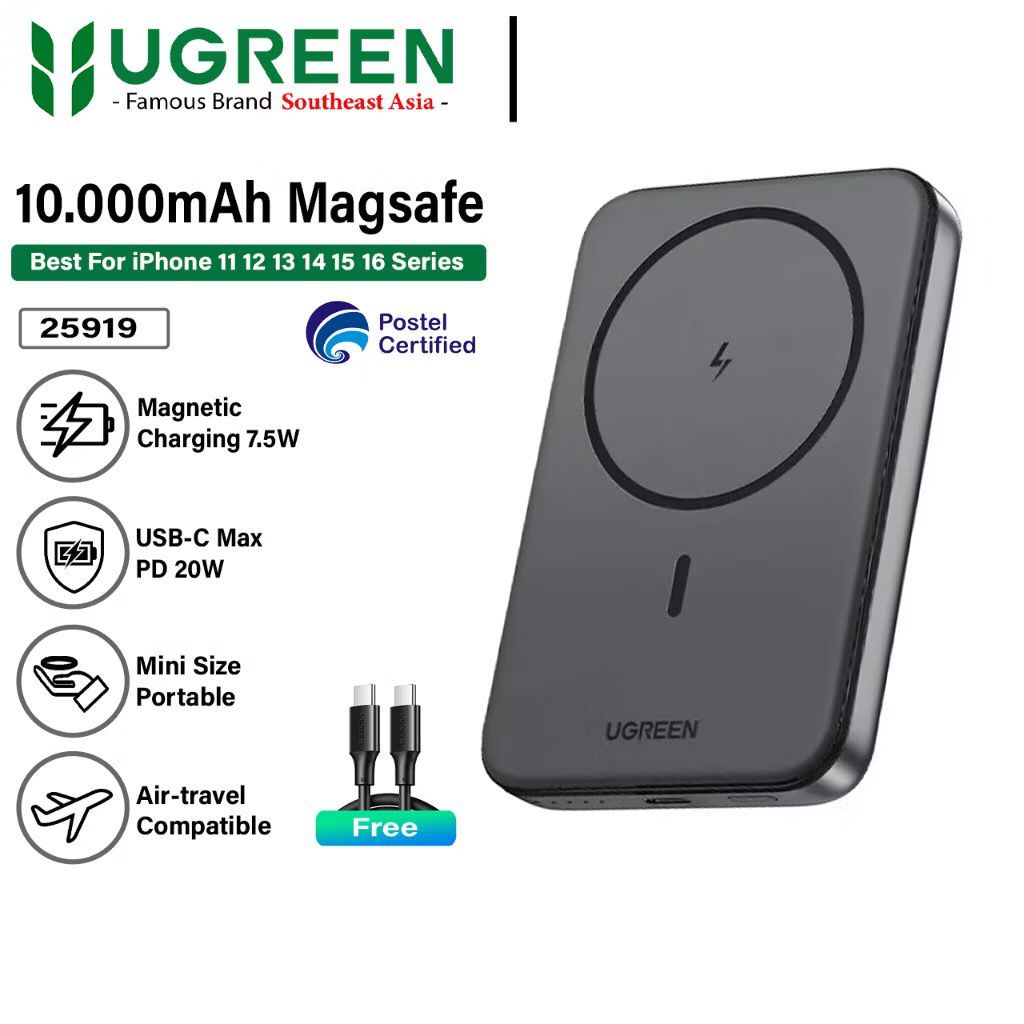 UGREEN PowerBank Magsafe Wireless Fast Charging 20W 10000mAh - Hitam, Pink, Space Gray