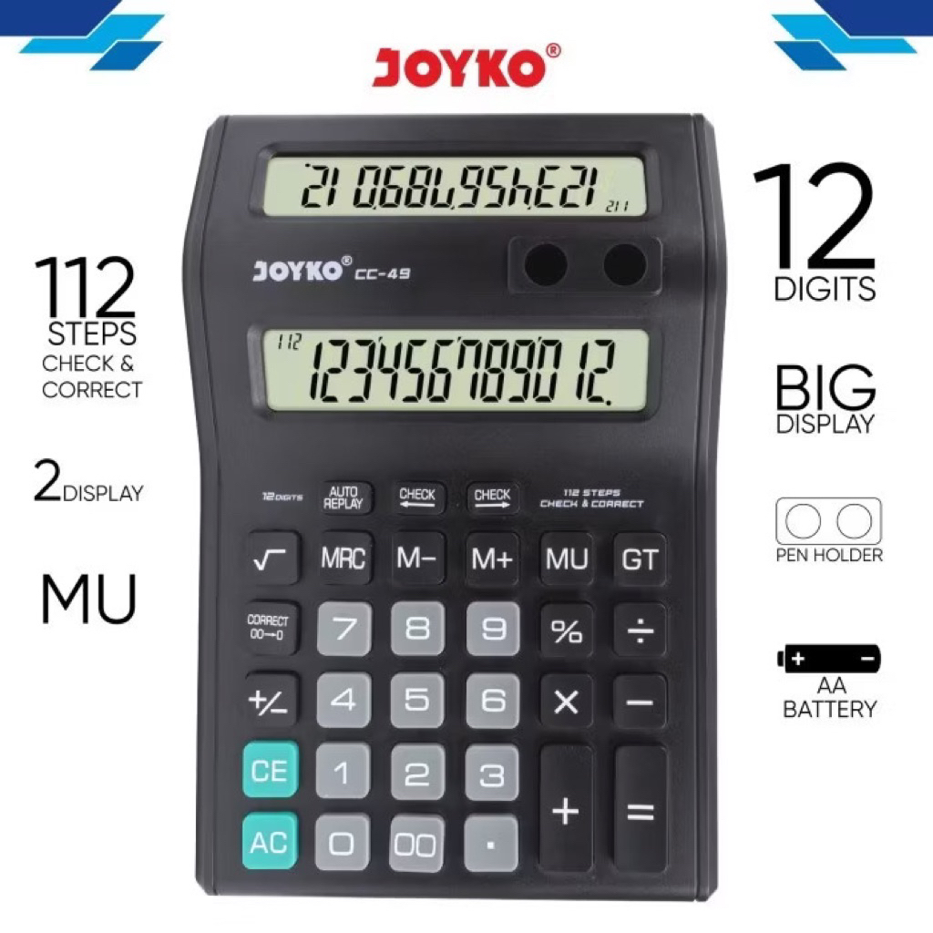 

JOYKO CC-49 Calculator 2 Display Layar LCD / Calculator Royally RY-2000 Dual Layar LCD 12 Digit / Kalkulator 12 Digits CC49