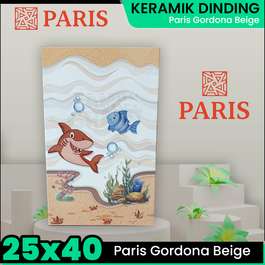 Keramik Dinding 25x40 Paris Gordona Beige Wall Tile Kamar Mandi Motif Ikan Emboss