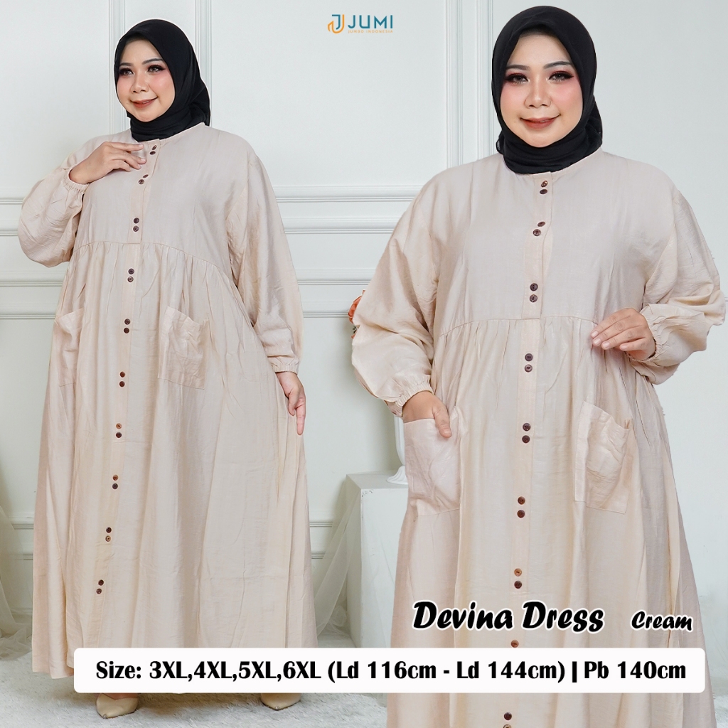 DISKON GAMIS JUMBO LD 110 120 130 140 POLO LINEN DEVINA DRESS
