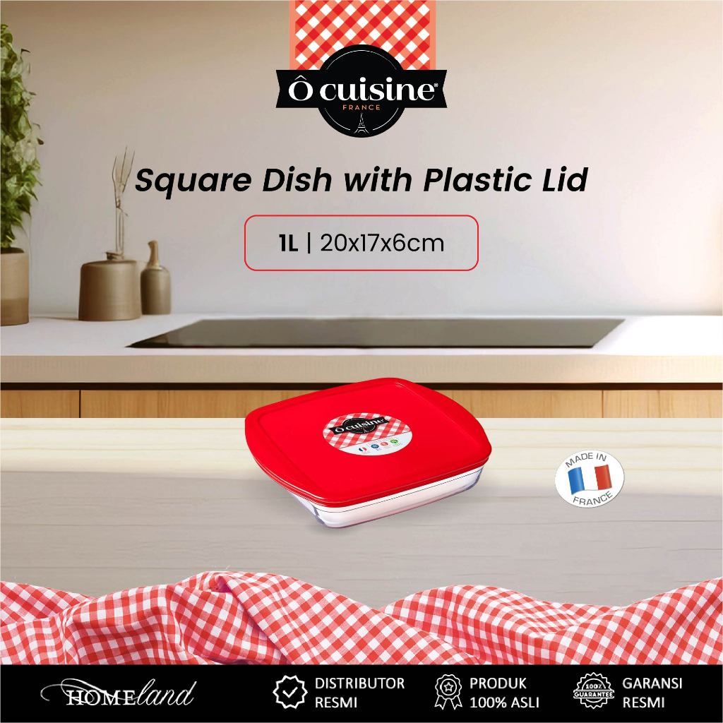 [Bundle Special] Ocuisine Dish with Plastic Lid / Loyang Kaca Kotak dengan Tutup