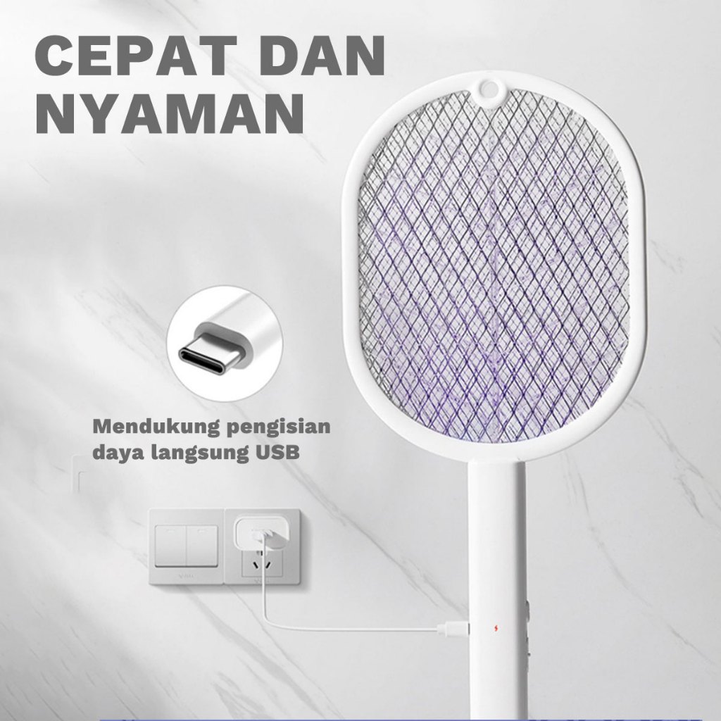 RTY [COD] EZ Raket Nyamuk Raket Nyamuk Listrik 3in1 Charger USB Lampu Tidur Lampu Anti Nyamuk 3