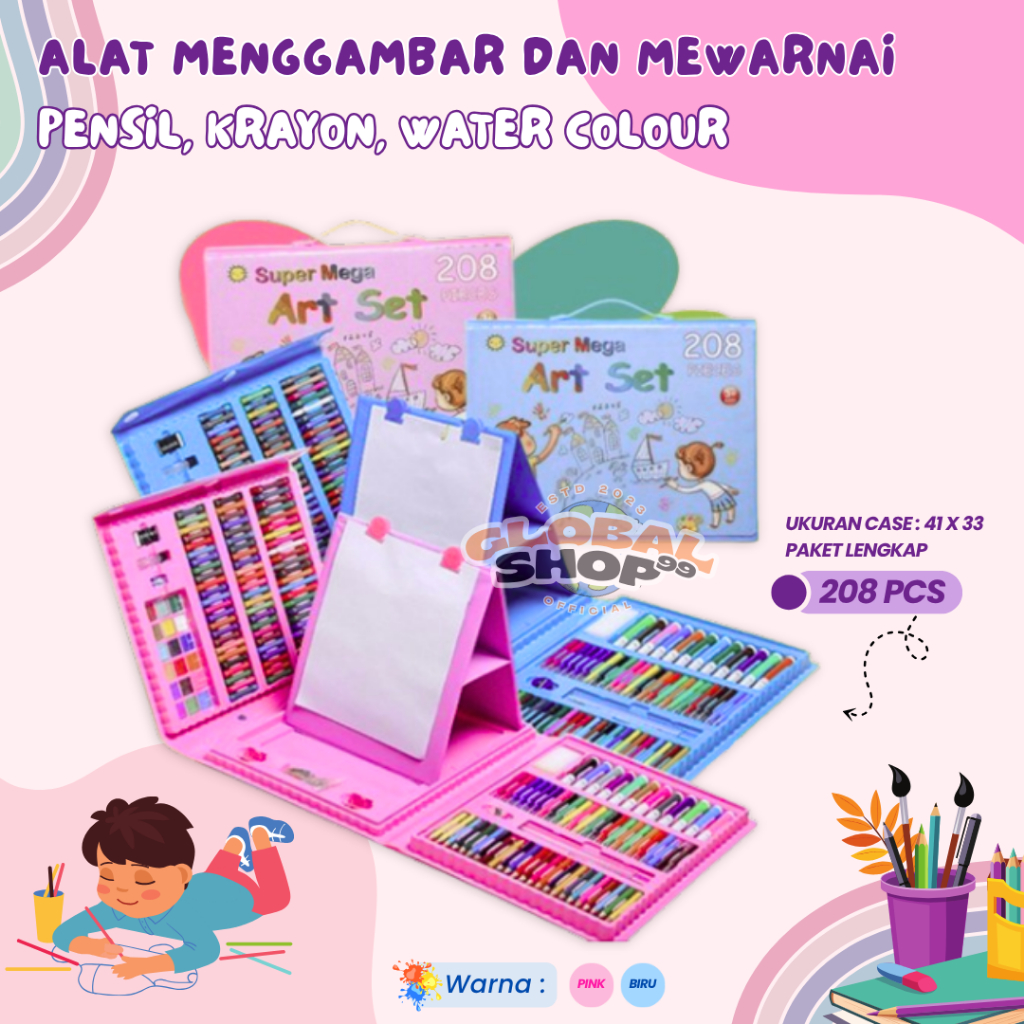 

Pensil Warna CRAYON SET ISI 208PCS Peralatan Sekolah Alat Lukis Mewarnai Buku Gambar Anak ART