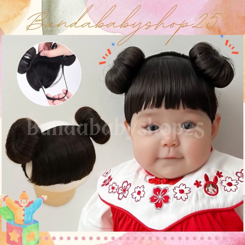 Wig Rambut Bayi Rambut Palsu Model Kepang Dengan Poni Untuk Bayi  Rambut Palsu Bayi Kepang 2  Bando 