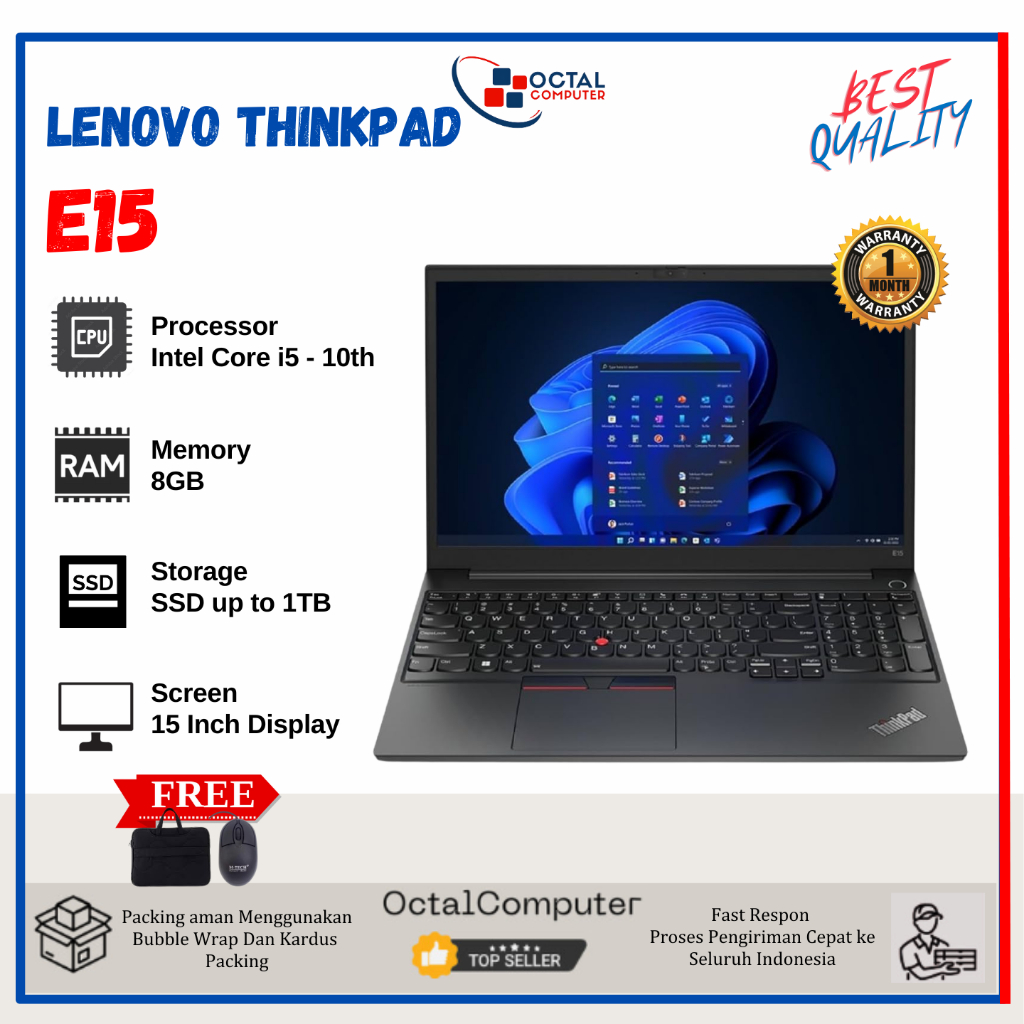 Laptop Lenovo Thinkpad E15 i5 Gen 10 SSD 1TB - Second Murah Bergaransi