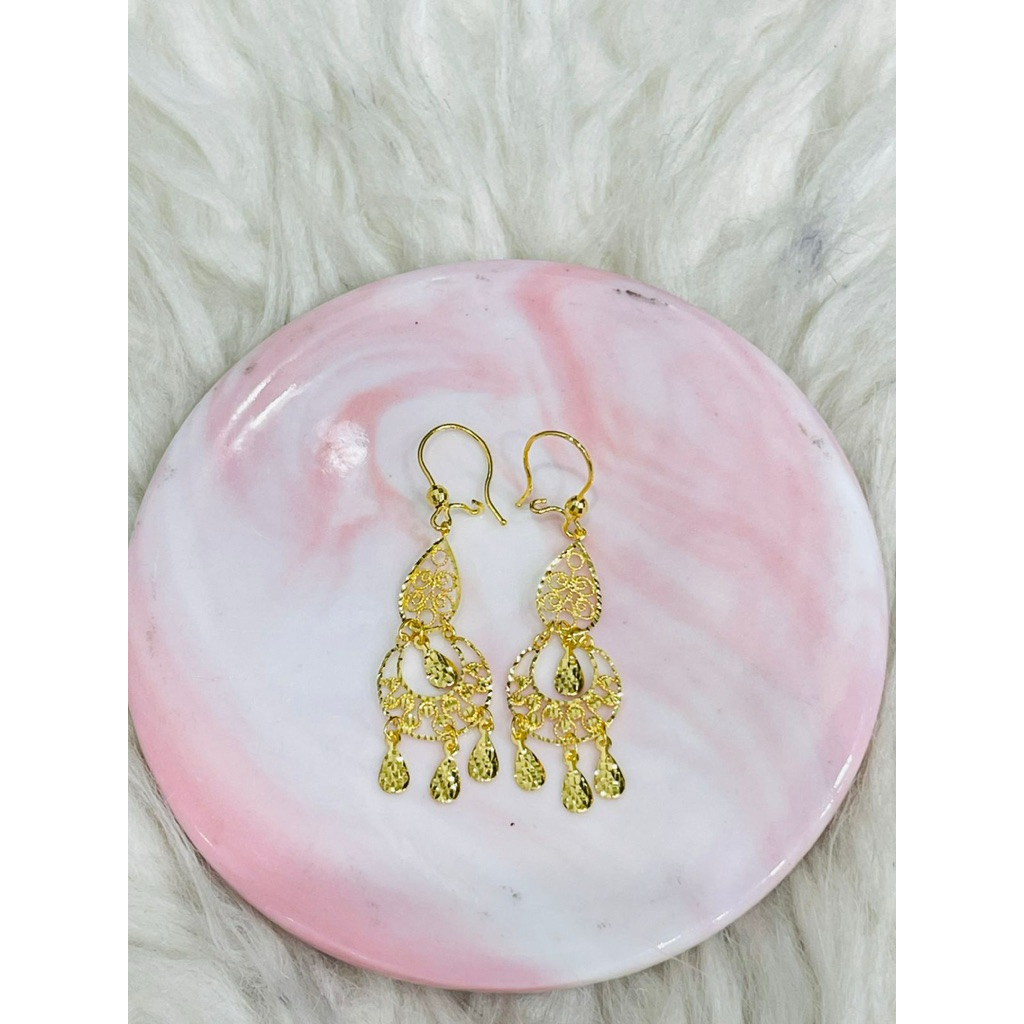 anting wayang kerawang kristal rumbai rumbai emas asli kadar 700