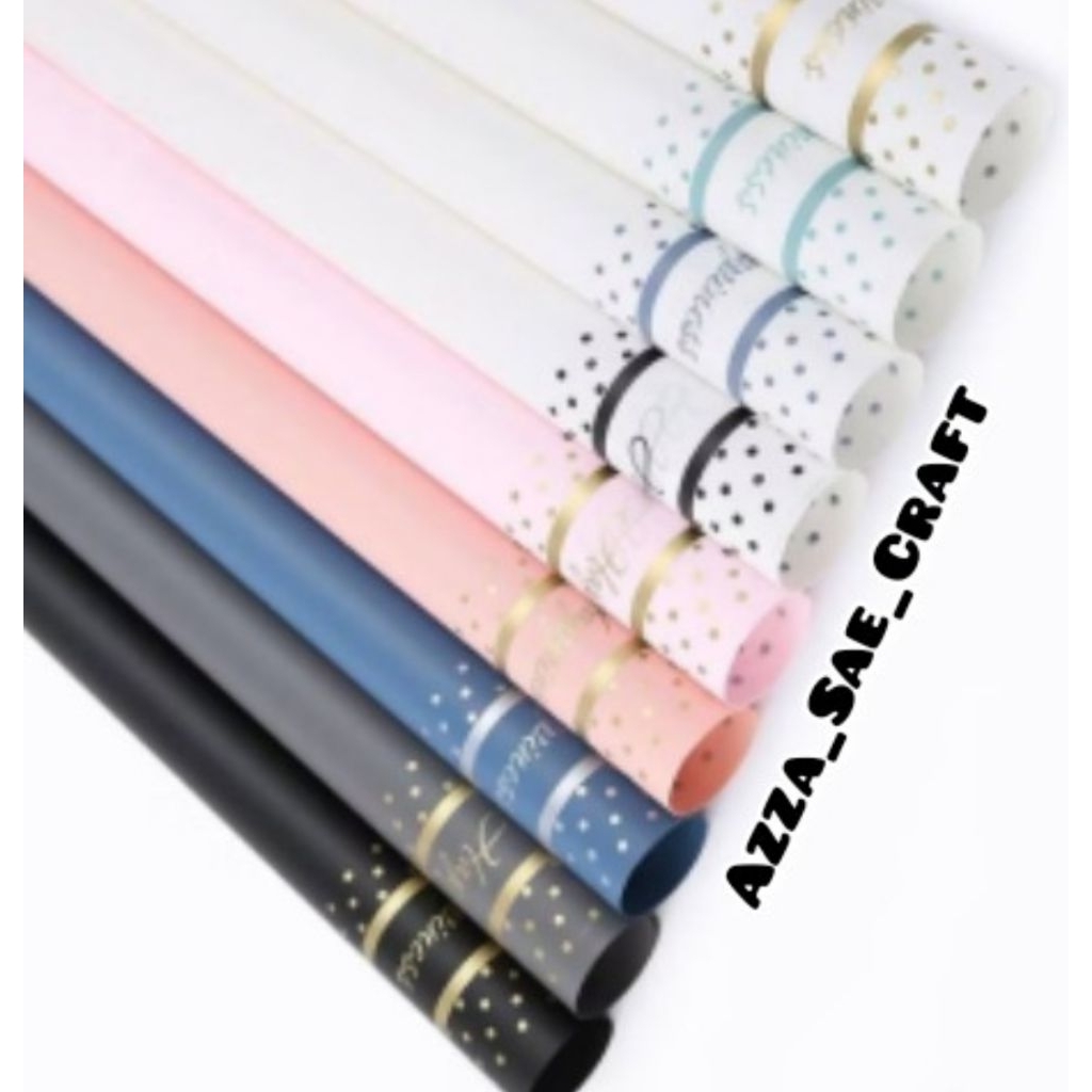 

Kertas Buket ECER Flower Wrapping Polkadot Gold Line Happiness FREE PACKING Flower Wrapping Paper Motif Polkadot