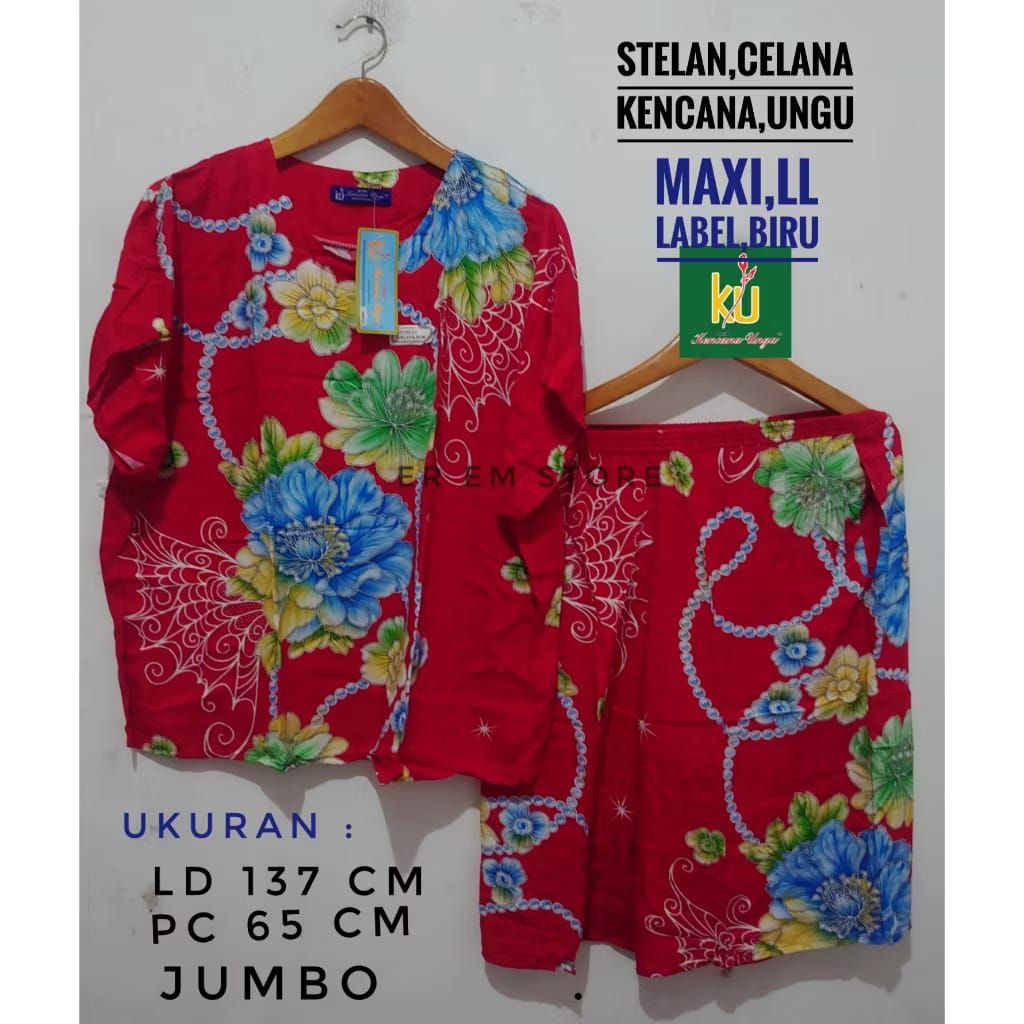 SETELAN CELANA KULOT JUMBO WANITA MAXI LL BATIK KENCANA UNGU LEBEL BIRU STELAN CELANA SANTAI WANITA 