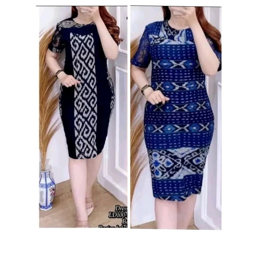 DRESS TENUN WANITA, MIX BROKAT ,TENUN ETNIK ,BAJU KANTORAN