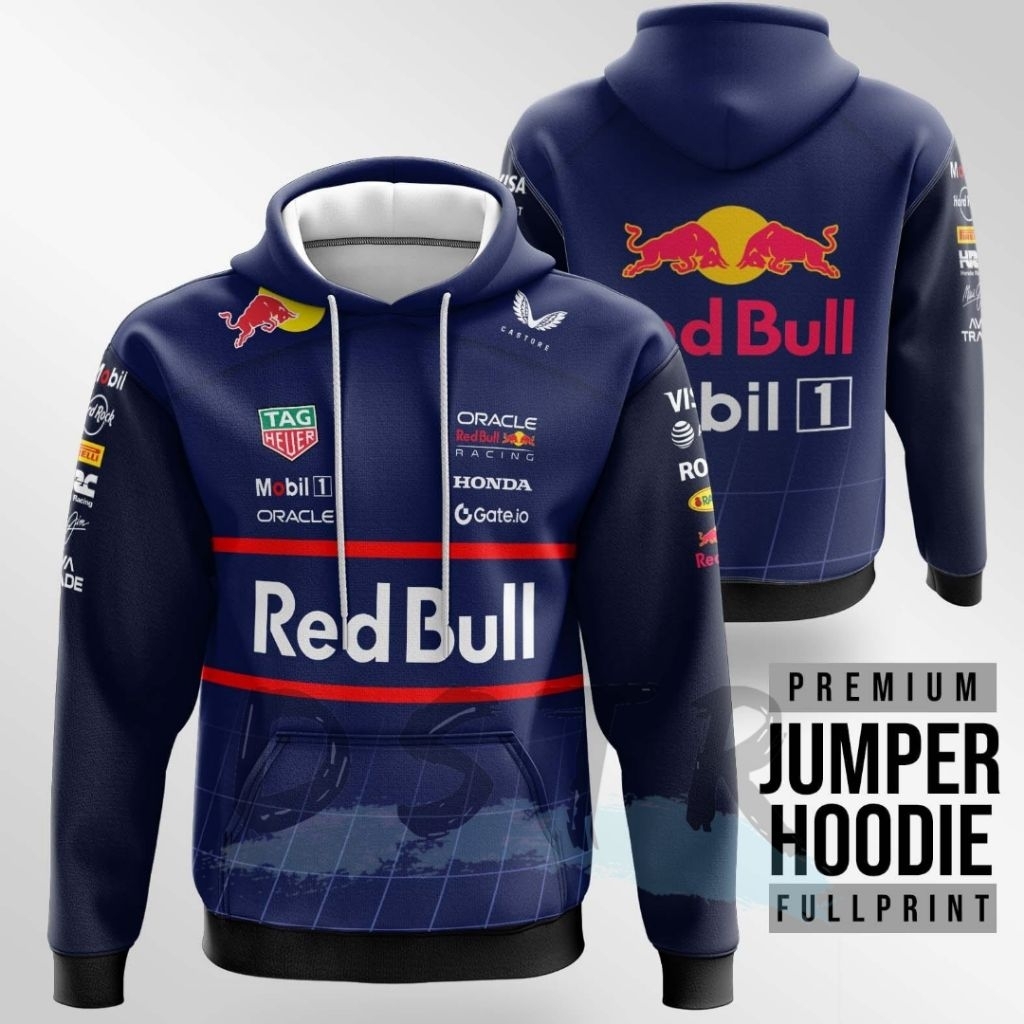 Jaket Hoodie F1 2025 Formula One Team Redbull Racing Gate Fullprint sublimasi Lengan Panjang