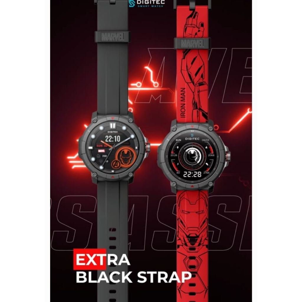 Jam Tangan Digitec Smart Watch NEXUS IRON MAN STRAP MERAH EXTRA STRAP HITAM Original