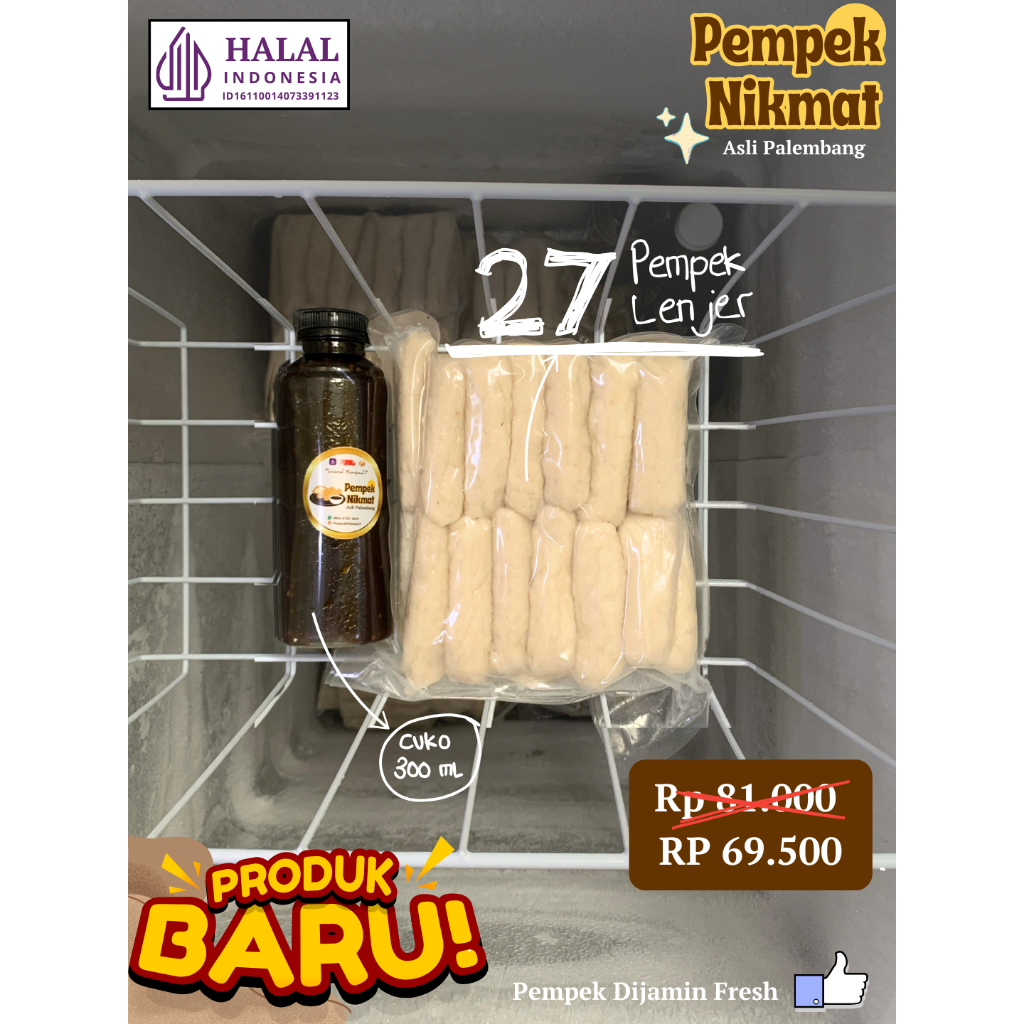 

27 Pempek Lenjer + cuko 300 ml - Asli Palembang [Pempek NikMat]