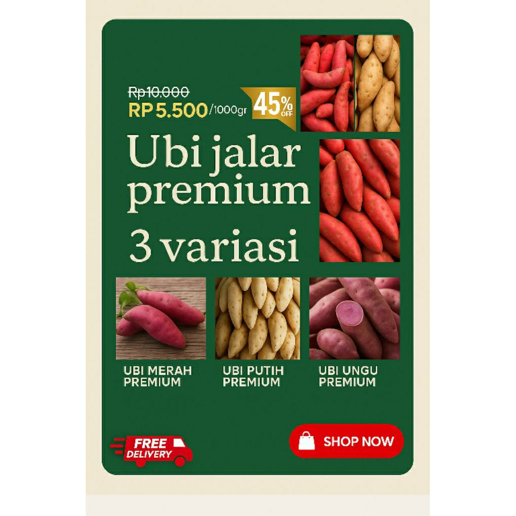

Ubi Jalar Premium 1Kg – Merah, Putih, Ungu | Fresh Langsung dari Petani | Free Ongkir & Garansi | Zanava Store