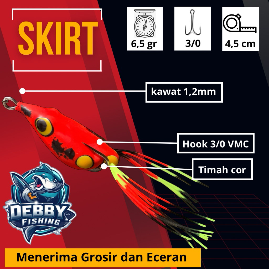 Soft frog skirt berdiri ukuran besar 4,5 cm berat 6 gram, umpan tiruan mancing casting terlaris nges
