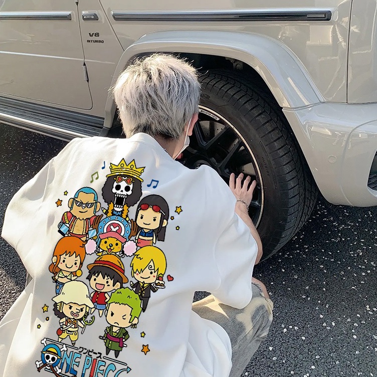 Siwol Kaos Pria One Piece Mini Character Collection Joint Cartoon Baju Distro Pria Retro Style T Shi