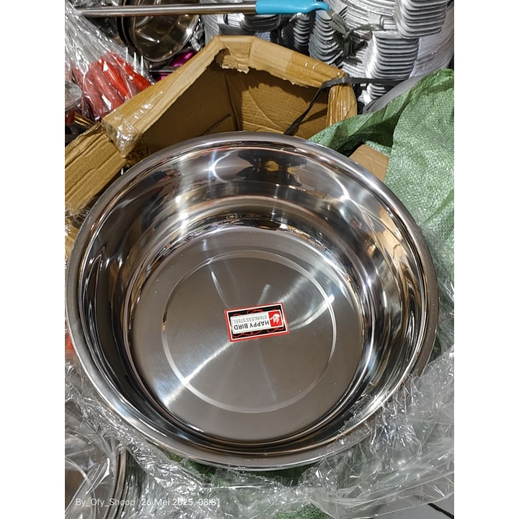 OS, FREE BABEL BASKOM STAINLESS STEEL UKURAN 40CM, BASKOM SERBA GUNA JUMBO