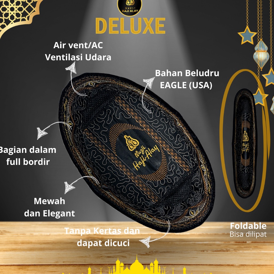 BISA COD Peci Songkok HAJI ALAY DELUXE AC Non AC Tinggi 7 8 9 1 Cm Original Hitam Polos Pria Ukuran 
