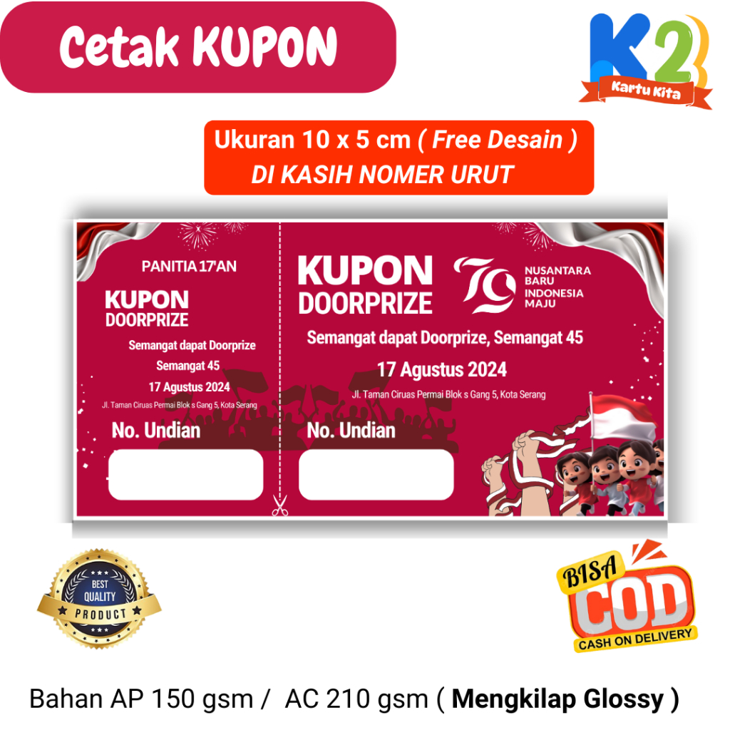 

Kupon 17 agustus / Kupon Jalan Santai / Kupon Lomba / Kupon Hut Ri /kupon kemerdekaan