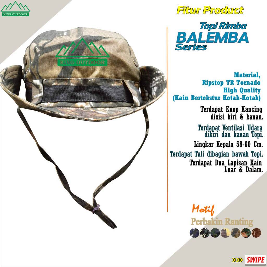 Topi Pencinta Alam Pria Unisek Motif PERBAKIN RANTING - Topi Koboy/Rimba/Gunung