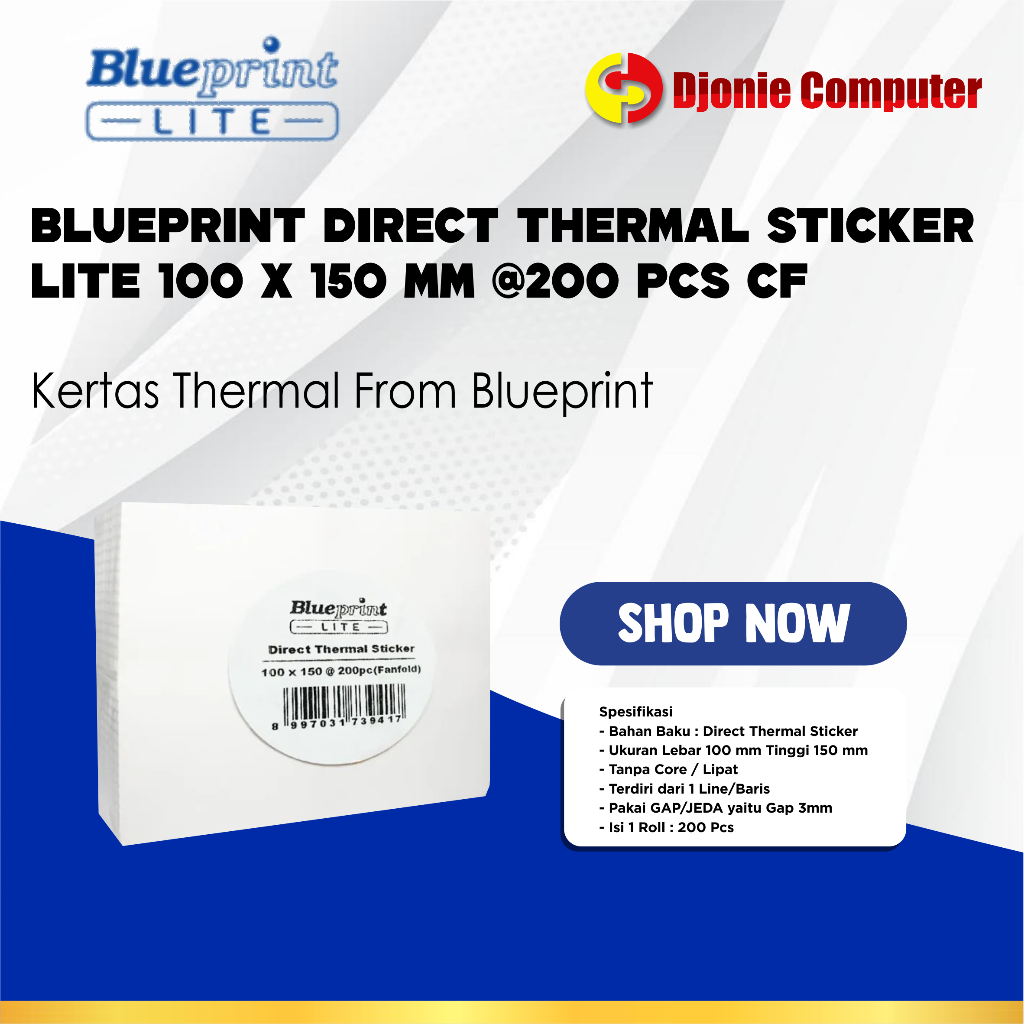 

Blueprint Direct Thermal Sticker Lite 100x150mm @200PCS CF (Continous Fanfold)