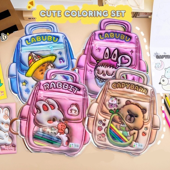 

Set Cute Drawing Tempat Pensil Warna Hadiah Anak Kartun Labubu Capybara Lucu