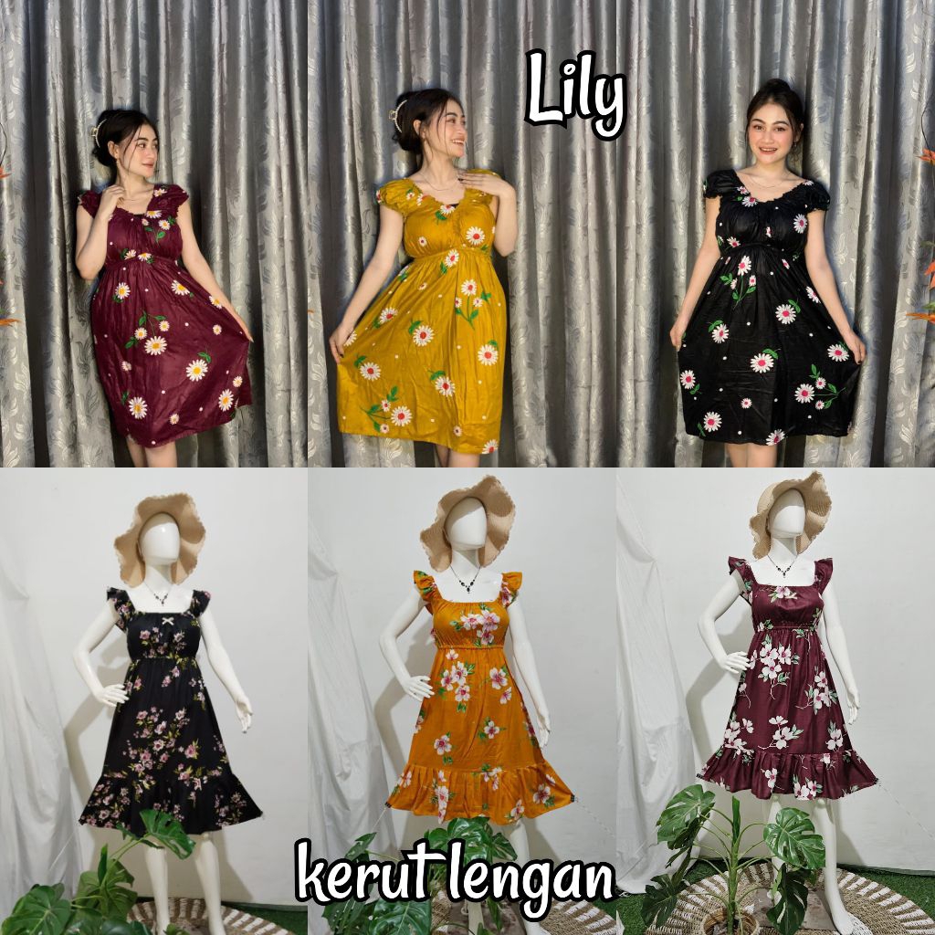 Dress Kerut Lyly - daster Kekinian  - Dress Cantik - Dress Midi - Daster Kekinian - Daster Solo